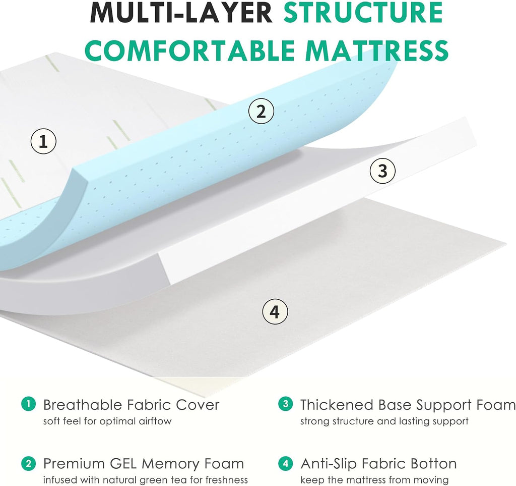 4 Inch Sofa Mattress Queen Size, Gel Memory Foam Infused, with Removable Washable Cover, for Sleeper Sofas, Pull Out Bed, Guest Room, RVs, Boats