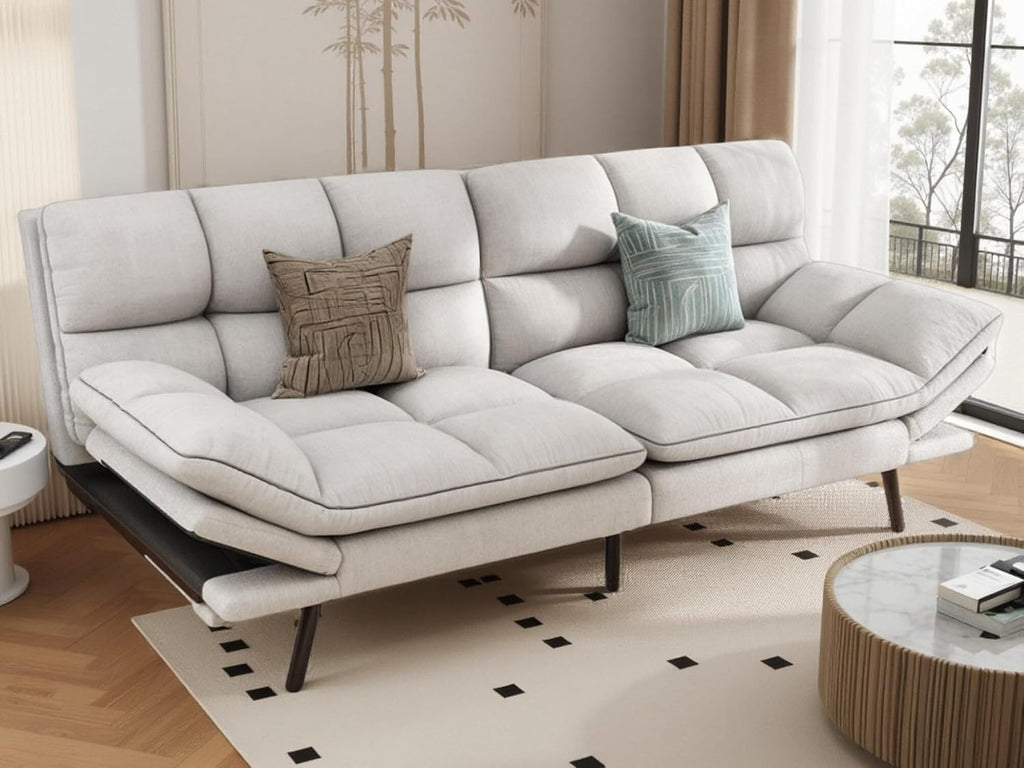 DWVO Multifunctional Futon Sofa Bed, Convertible Sleeper Sofa, 70' Folding Futon Set for Living Room Home Office Aprtment, Modern Folding Couch with Adjustable Backrest & Armrests, Beige