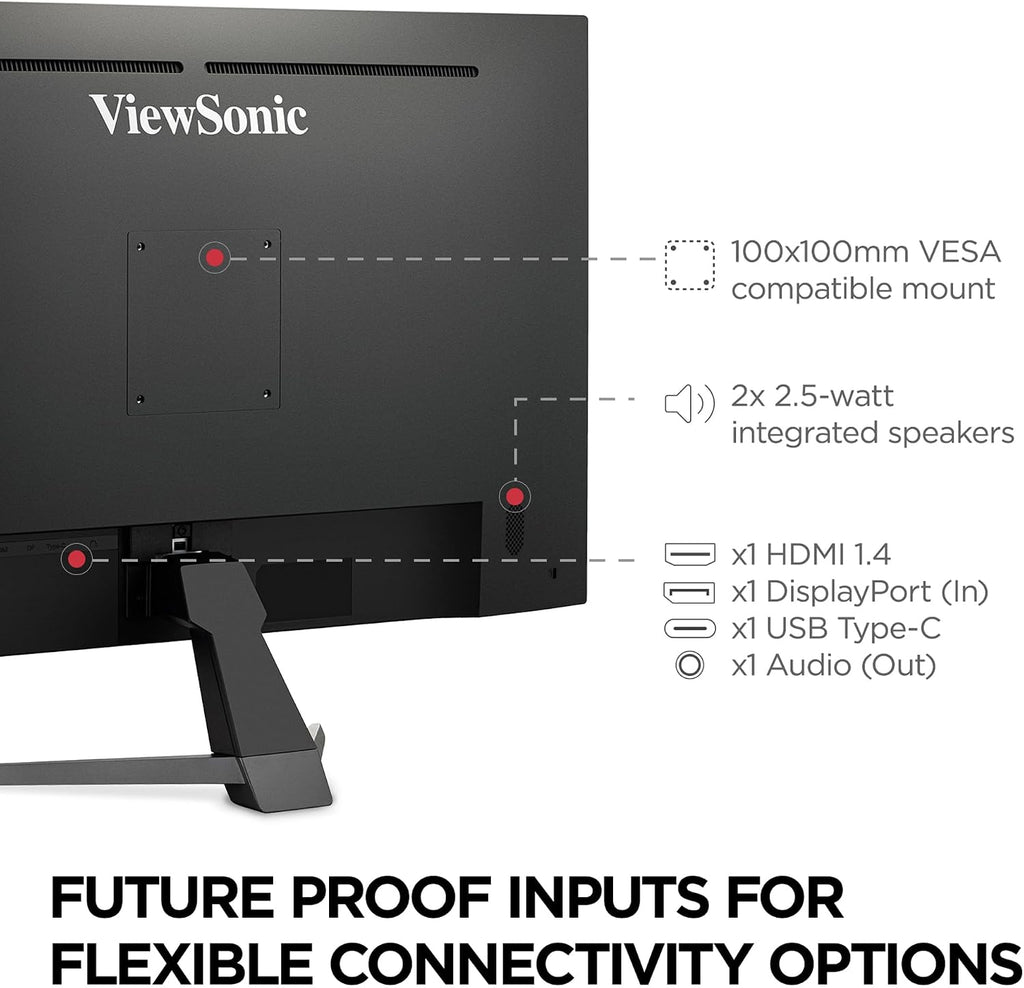 ViewSonic VX3267U-2K 32 Inch 1440p Monitor, IPS Display with 65W USB-C and HDR10 for Ultimate Home Entertainment, Eye Care Technology, Ultra-Thin Bezels, HDMI, and DisplayPort Inputs
