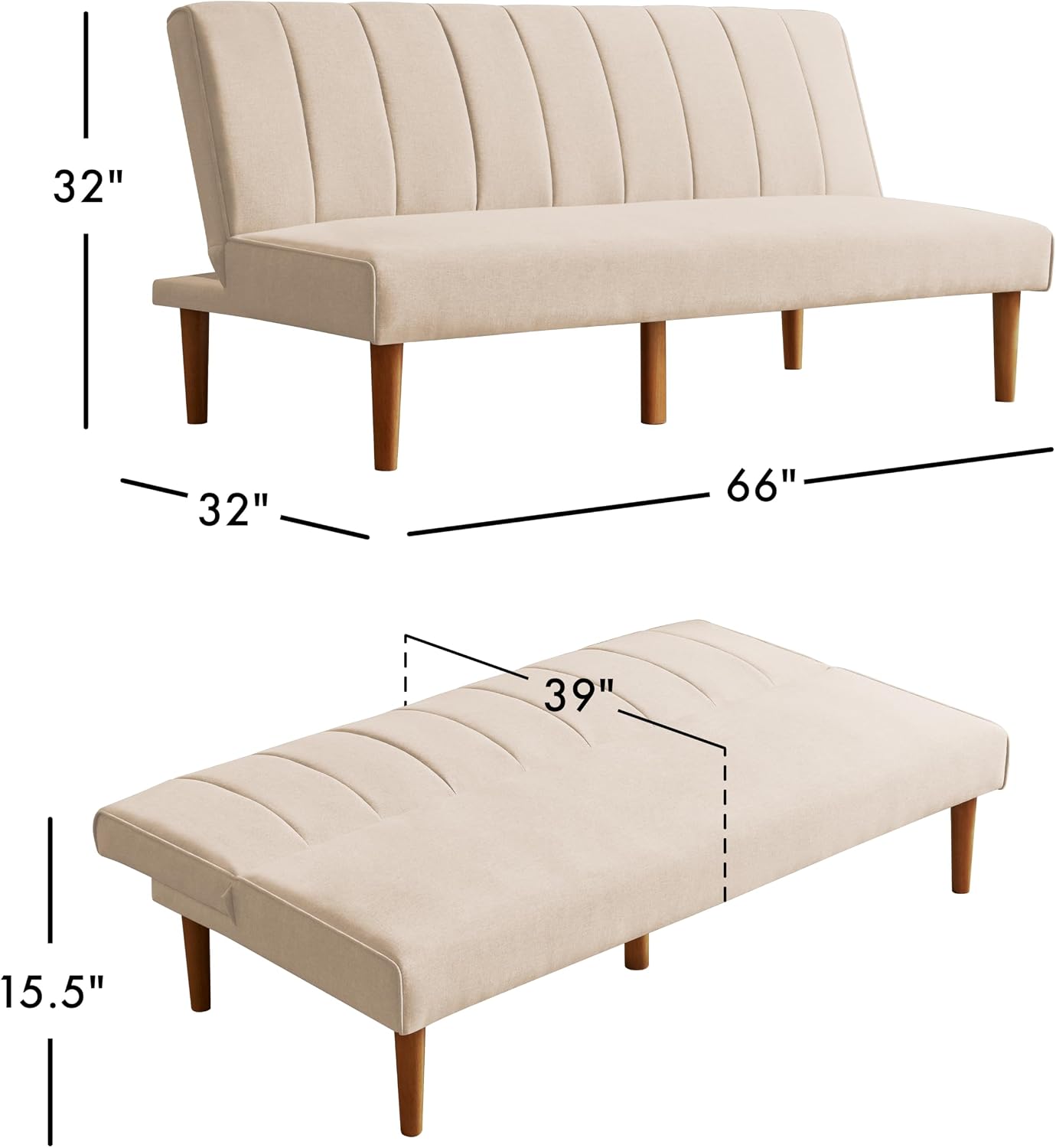 HomePop Upholstered Bergen Convertible Futon Sofa Bed, Modern Sofa Couches for Living Room, Small Spaces, Dorm, Apartment, Beige Woven