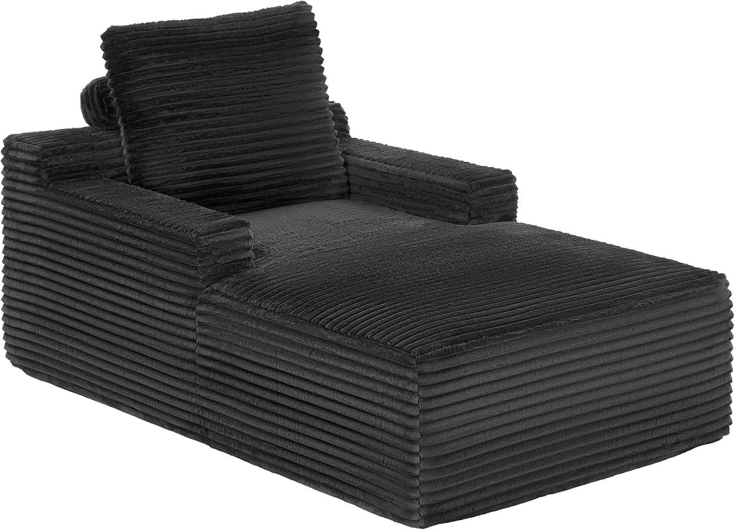 VanAcc 65' Chaise Lounge Sofa, Luxury Corduroy Sleeper Chaise with Armrests and Throw Pillows, No-Assembly Couch for Living Room or Apartment, Gray