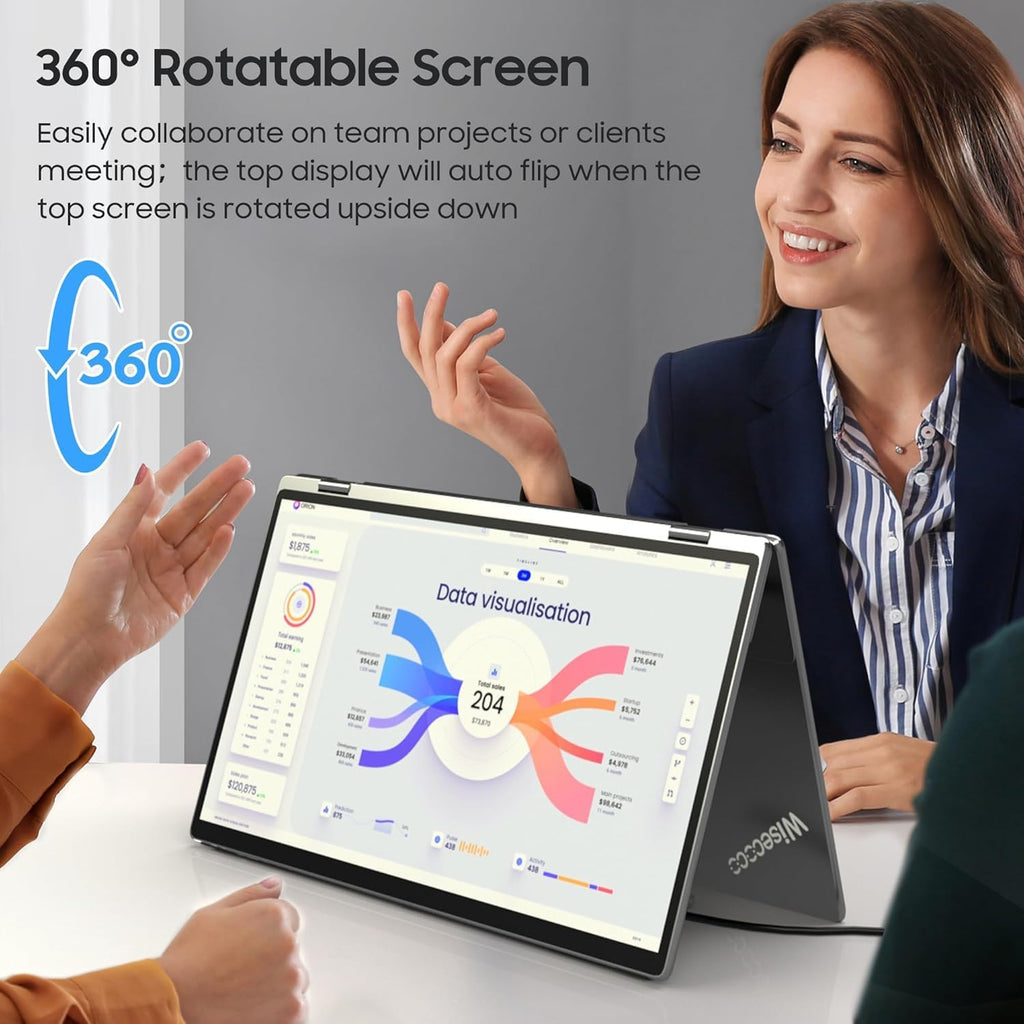 wisecoco 13.3'' Dual Touch Screen OLED Triple Monitor IPS FUD 1080P USB-C HDMI HDR Secondary Display Foldable Laptop PC Gaming Monitor 100% sRGB Windows Mac Android Plug&Play Flip S3+