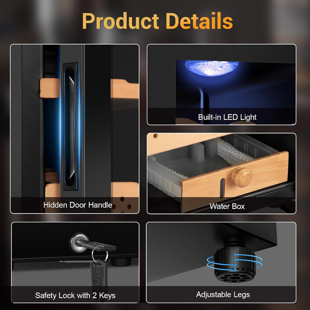 25L Electric Humidor,150 Counts Thermostatic Cooling Humidor Cabinet with Spanish Cedar Wood Shelves, Digital LED Screen, Safety Lock, Gifts for Men