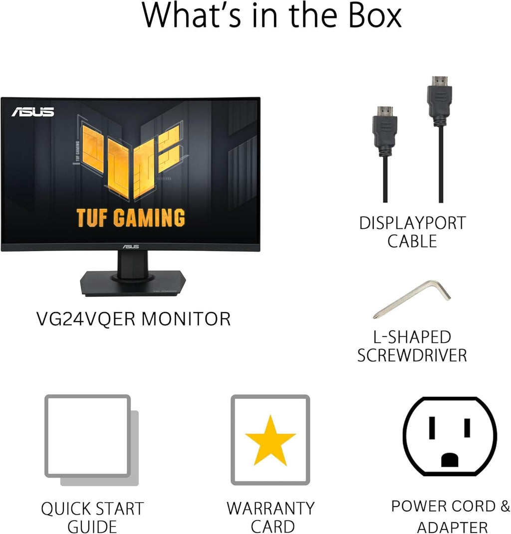 ASUS TUF Gaming 24' (23.6 inch viewable) Curved Monitor (VG24VQER) – FHD, 180Hz, 1ms, DCI-P3 90%, Extreme Low Motion Blur Sync, FreeSync, Shadow Boost, Eye Care, DisplayWidget Center, 3yr Warranty