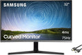SAMSUNG 32' Class 1500R FHD Curved Monitor, 75Hz, 4ms, Ultra-Slim, AMD FreeSync, 3 Sided Bezel Less Display, HDMI, Black, with MTC HDMI Cable, LC32R500