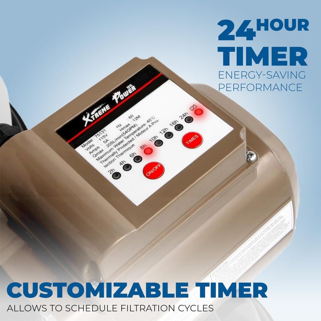 XtremepowerUS 16' Sand Filter Pump for Above Ground Swimming Pool 3/4 HP Pool Pump with Timer Function up to 15,000 Gallons Pool 3,100 GPH High-Flow Improved Circulation and Filtration