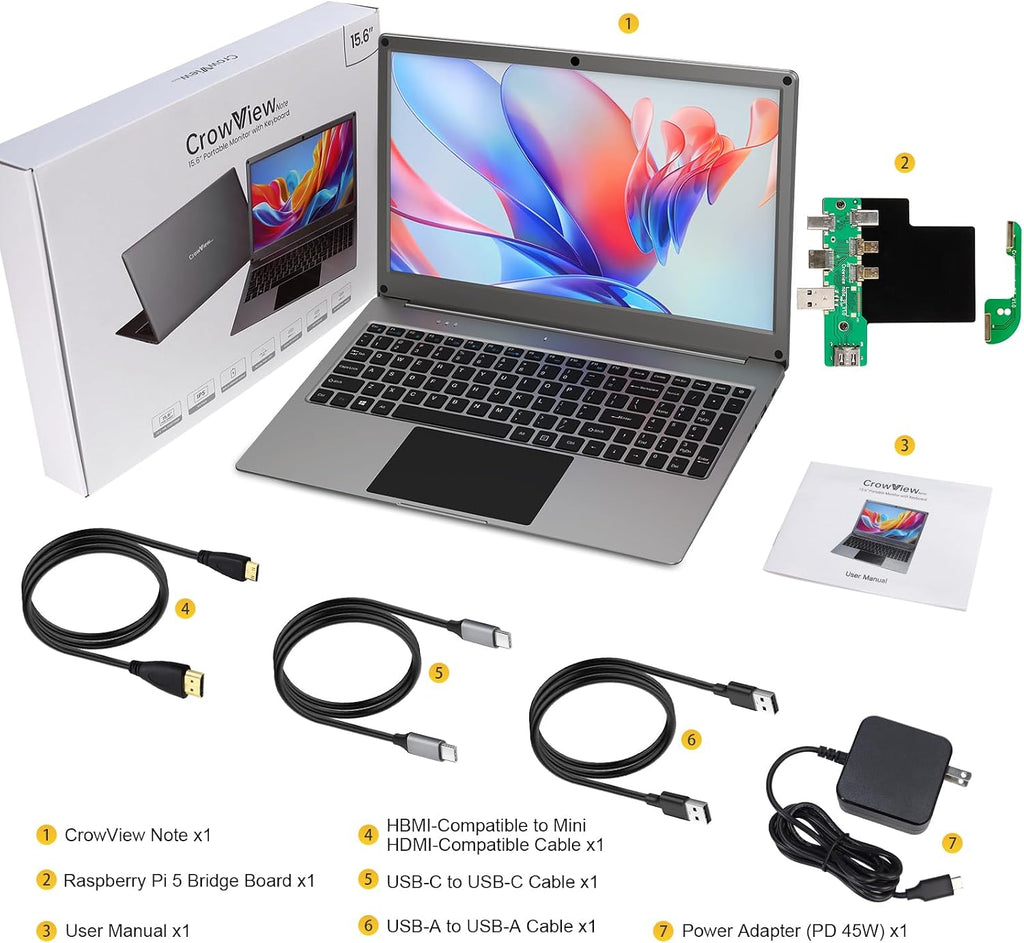 ELECROW 15.6 Inch Portable Monitor with Keyboard, Lapdock Display with Built-in Battery & RPi5 Adapter, 1080P FHD IPS USB C Computer Monitors Compatible with Raspberry Pi, PC, Phone, Mac, Game Console