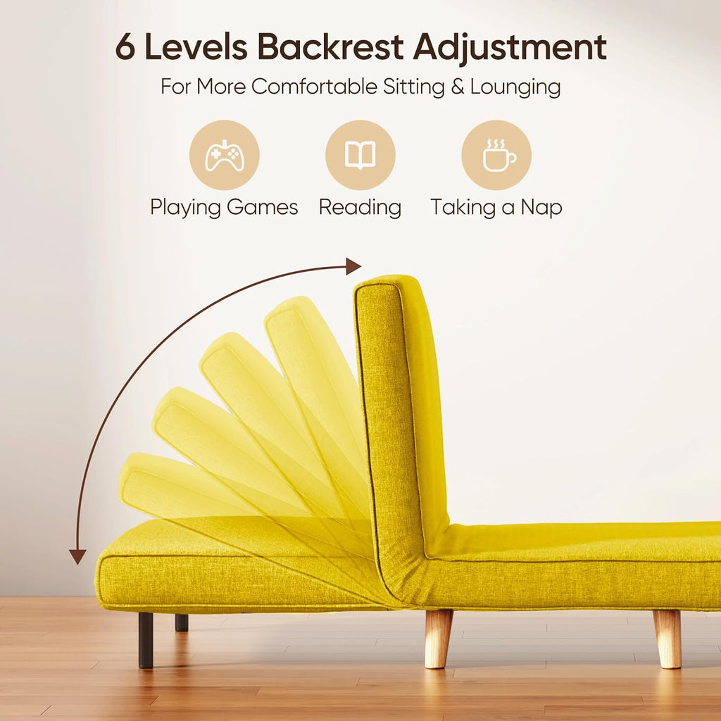 Ahomly 3 in 1 Sleeper Chair Bed, Chair Bed Sleeper for Adults with 6 Angle Adjustable Backrest, Convertible Single Futon for Living Room/Apartment/Office, Yellow