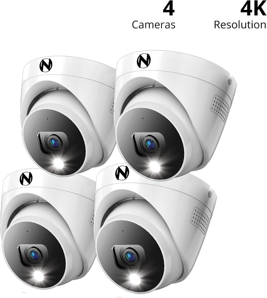 Night Owl Add On Wired 4K HD Indoor/Outdoor Deterrence Dome Cameras with 2-Way Audio (4 Pack)