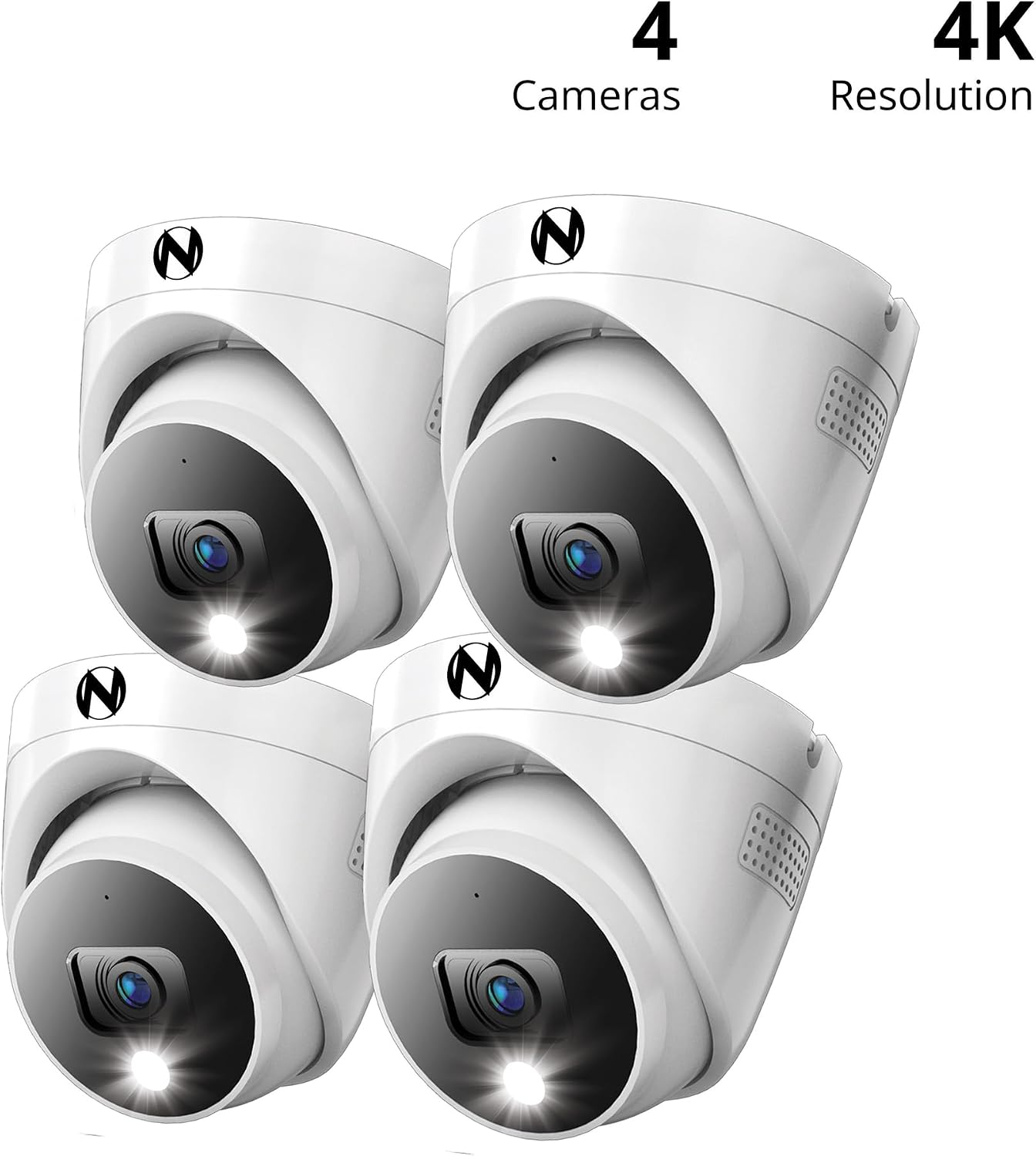 Night Owl Add On Wired 4K HD Indoor/Outdoor Deterrence Dome Cameras with 2-Way Audio (4 Pack)