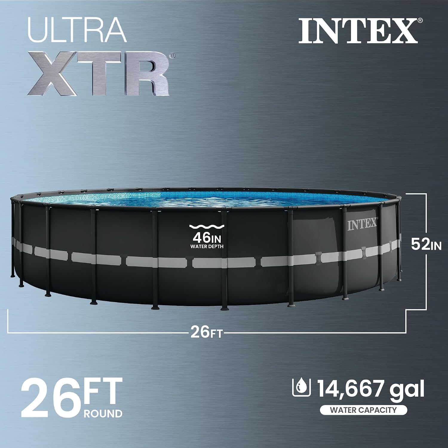 INTEX 26345VM Ultra XTR 26ft x 52in Above Ground Swimming Pool Set with Sand Filter Pump, Inflatable Lounge Pool Recliners (2-Pack) and Inflatable Beverage Cooler