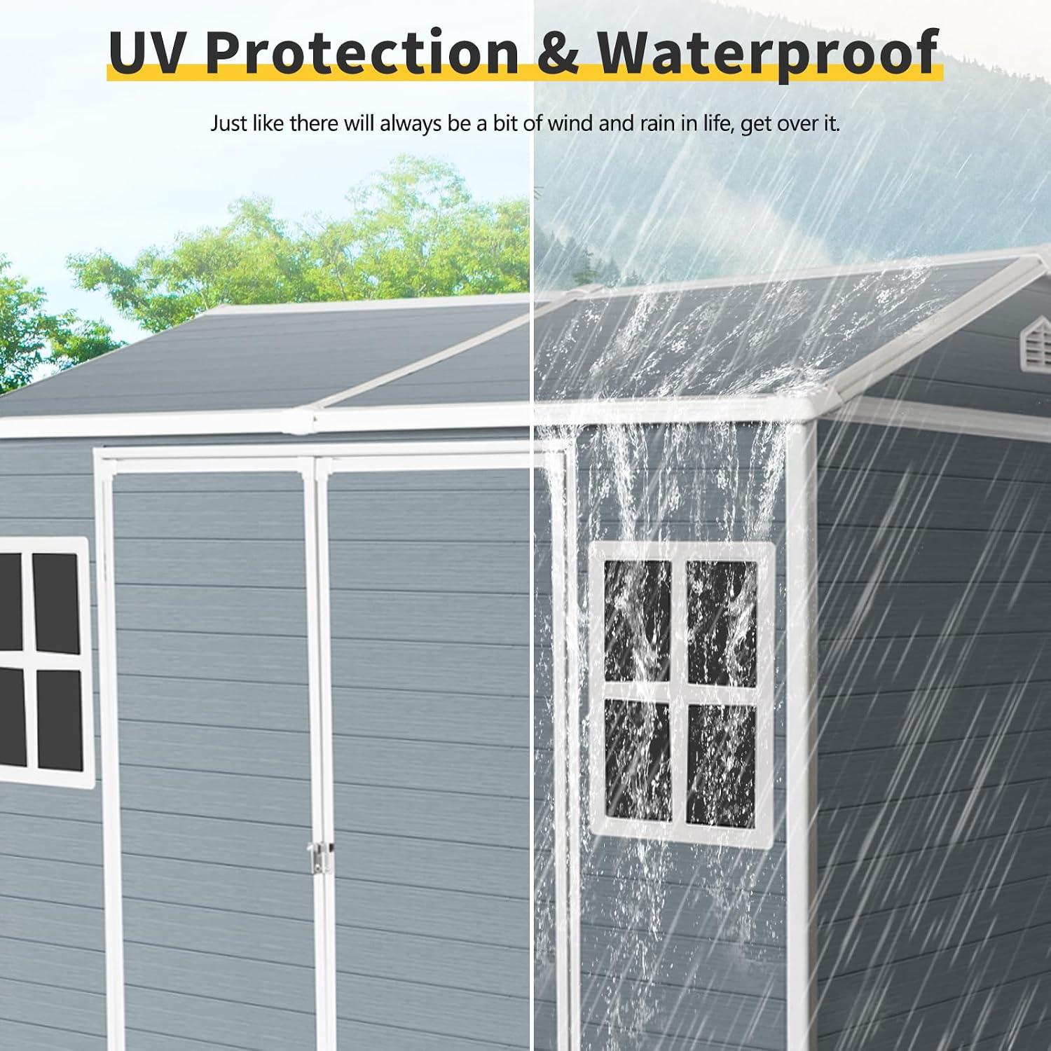 Ball & Cast 6x8 FT Resin Outdoor Storage Shed,Waterproof Garden Organizer Tool House with Floor & Two Windows,Backyard Cabinet w/Lockable Door and Ventilation,Shelter for Car,Bike,Lawnmower,Grey
