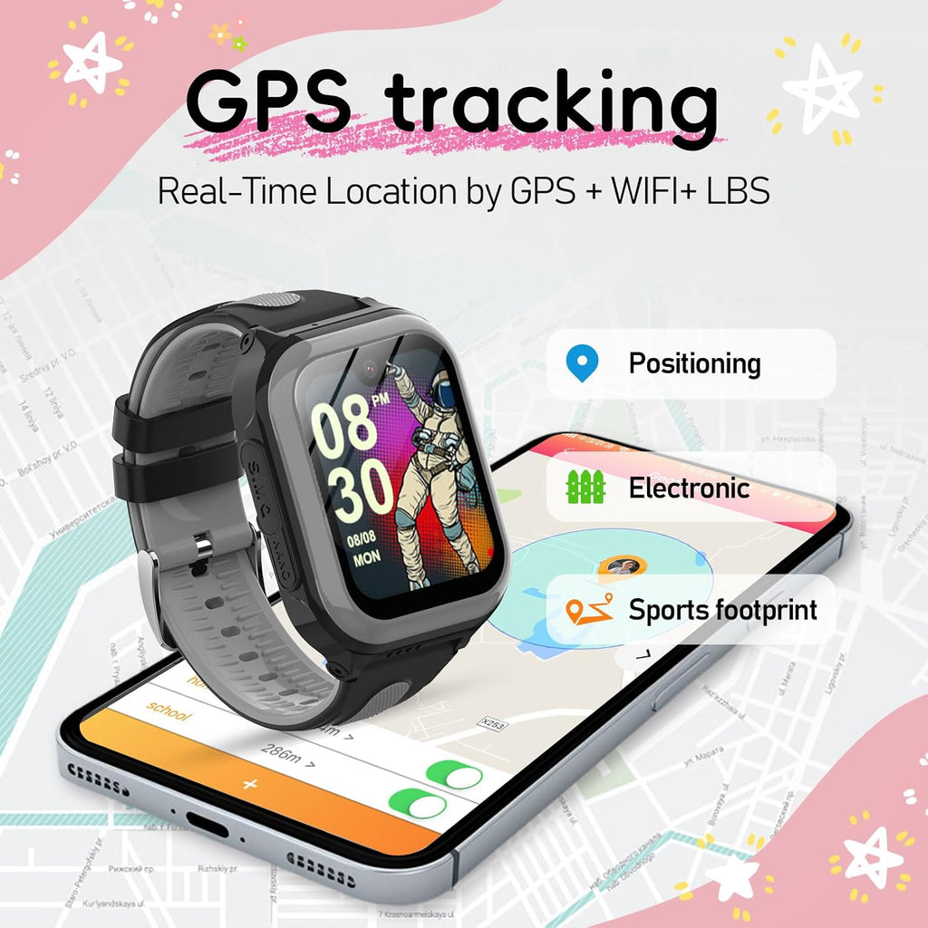 Wonlex 4G Smartwatch for Kids with SIM Card, 1.78 Inch Touch Screen Phone Watch with Video Calling, Voice Chat, SOS, Camera, Music, Pedometer, Birthday Gift for Girls and Boys 8-12 Years Old