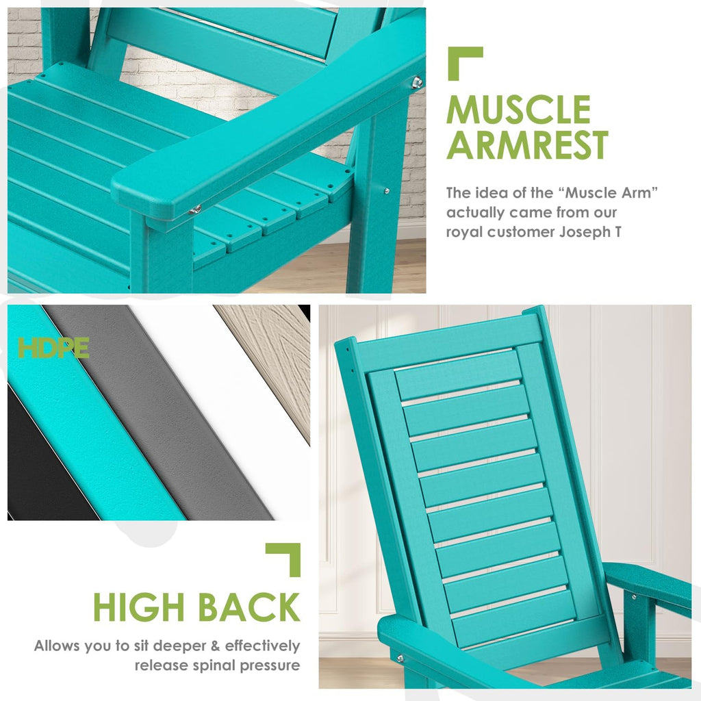 GREENVINES Outdoor Rocking Chairs | Set of 4 | Porch Rocker | HDPE Plastic | Aqua | Oversized Rockers | High Back | Big & Tall | Ladder Back | for Patio Outside Backyard Balcony Garden