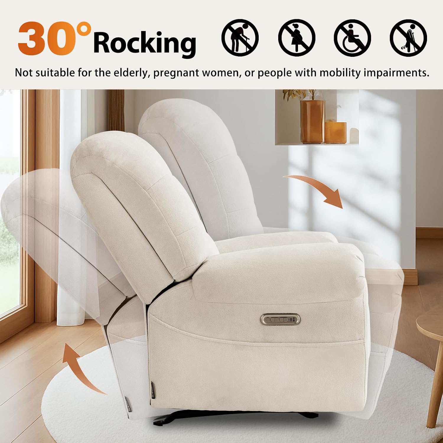 EONIX Mordern Massage Rocker Recliner Chair, Dual Motor Power Rocking Recliners for Small Spaces, Lazy Boy Recliner Chair with Heat and Massage for Living Room, Bedroom, Study, Pearl White