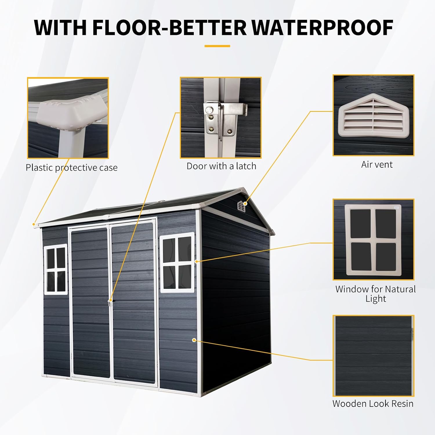 Ball & Cast 6x8 FT Outdoor Storage Shed,Multi-Wall Resin Panels Garden Tool House with 2 Window and Floor,Waterproof Cabinet W/Sloping Roof & Double Doors,Shelter for Patio,Lawn,Black