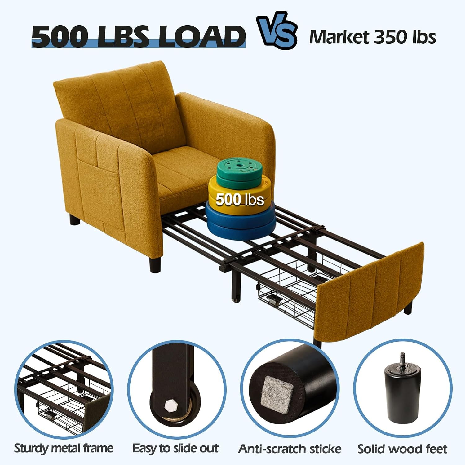 ZZW Sleeper Chair 84' Extra Long Convertible Chair Bed Upgraded 3-in-1 to 4-in-1 Pull Out Chair & Single Sofa Bed for Adult Sleeping Chairs for Living Room & Small Space