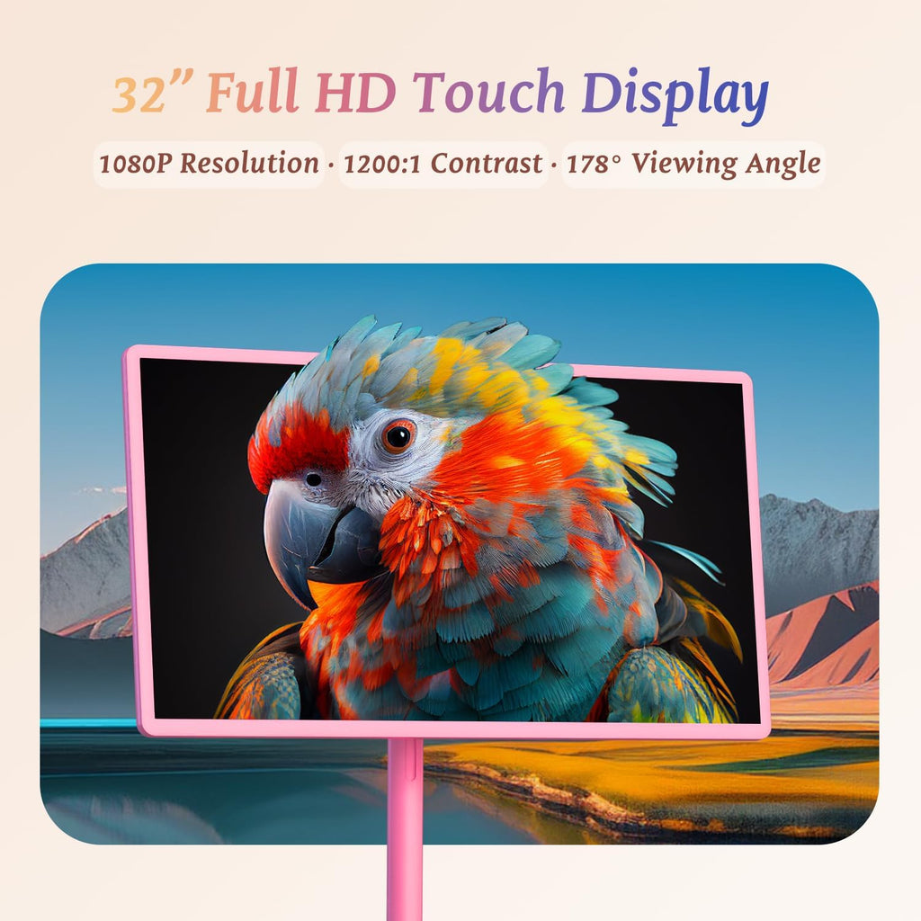 32' Portable Smart TV with Android 15, 1080P Touch Screen Monitor on Wheels, EDLA-Certified, 8GB+128GB Storage, 5MP Camera, 10H Playing Time, Rotatable Display, Wireless Casting, Voice Remote Control