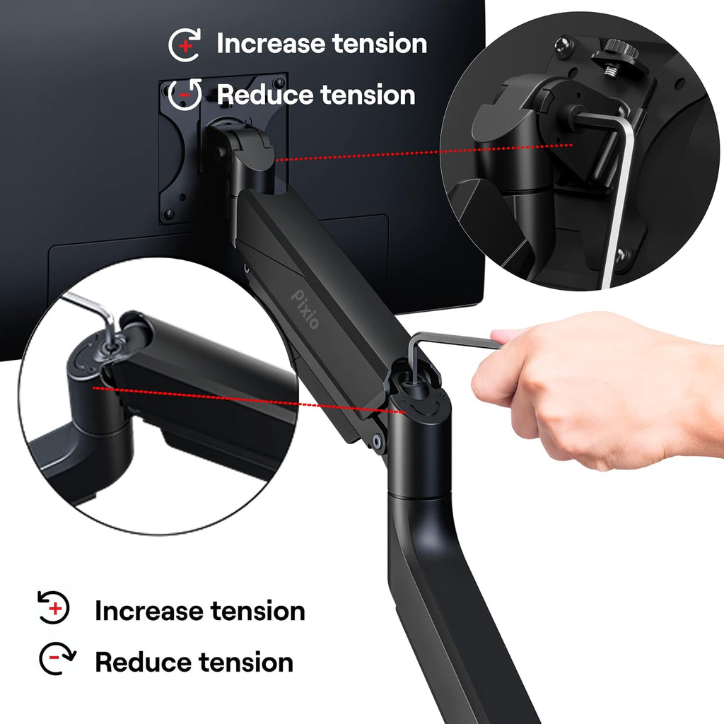 Pixio PS2D Ultrawide Heavy-Duty Premium Dual Monitor Arm Stand Desk Mount - Fits up to 35 inches Two Monitors, Weights up to 33 lbs Each, Height Adjustable, Compatible with VESA 75x75mm 100x100mm