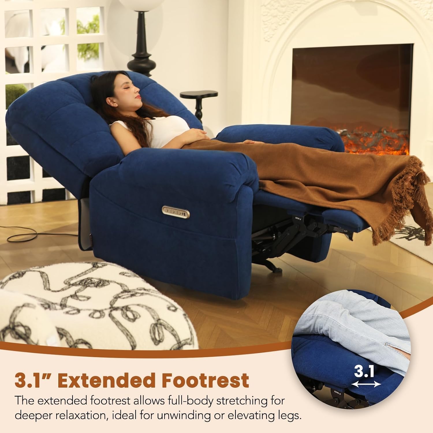 EONIX Power Rocker Recliner Chair, Lazy Boy Recliner Rocking Chair for Adults and Nursery, Electric Recliner Chair with Heat and Massage for Living Room, Bedroom, Study Room, Relaxation, Navy Blue