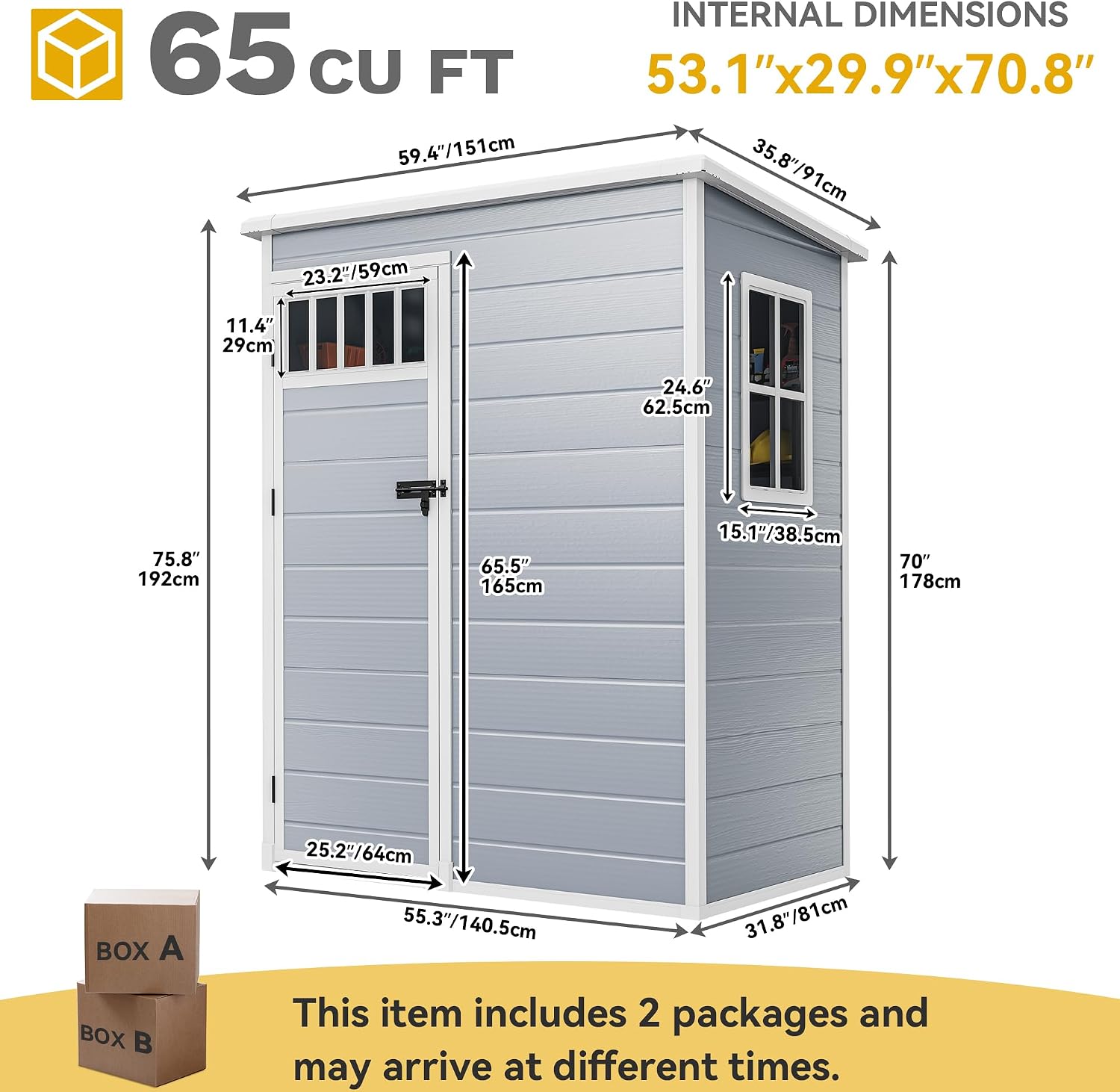 DWVO Outdoor Storage Shed, All-Weather Resin Plastic Storage Shed with Windows, Slanted Roof, Raised Floor, Capacity for Garden Tools & Equipment, Ideal for Backyard & Garden