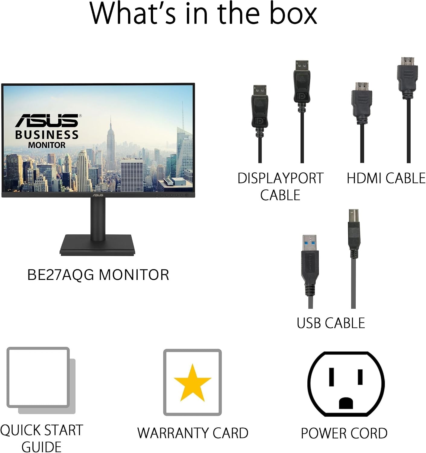 ASUS 27' 1440P Business Monitor (BE27AQG) - QHD (2560x1440), IPS, 120Hz, Ergonomic Design, Speakers, Height Adjustable, Power Sync, Eye Care, VESA Wall Mountable, 3 yr Warranty TAA Compliant