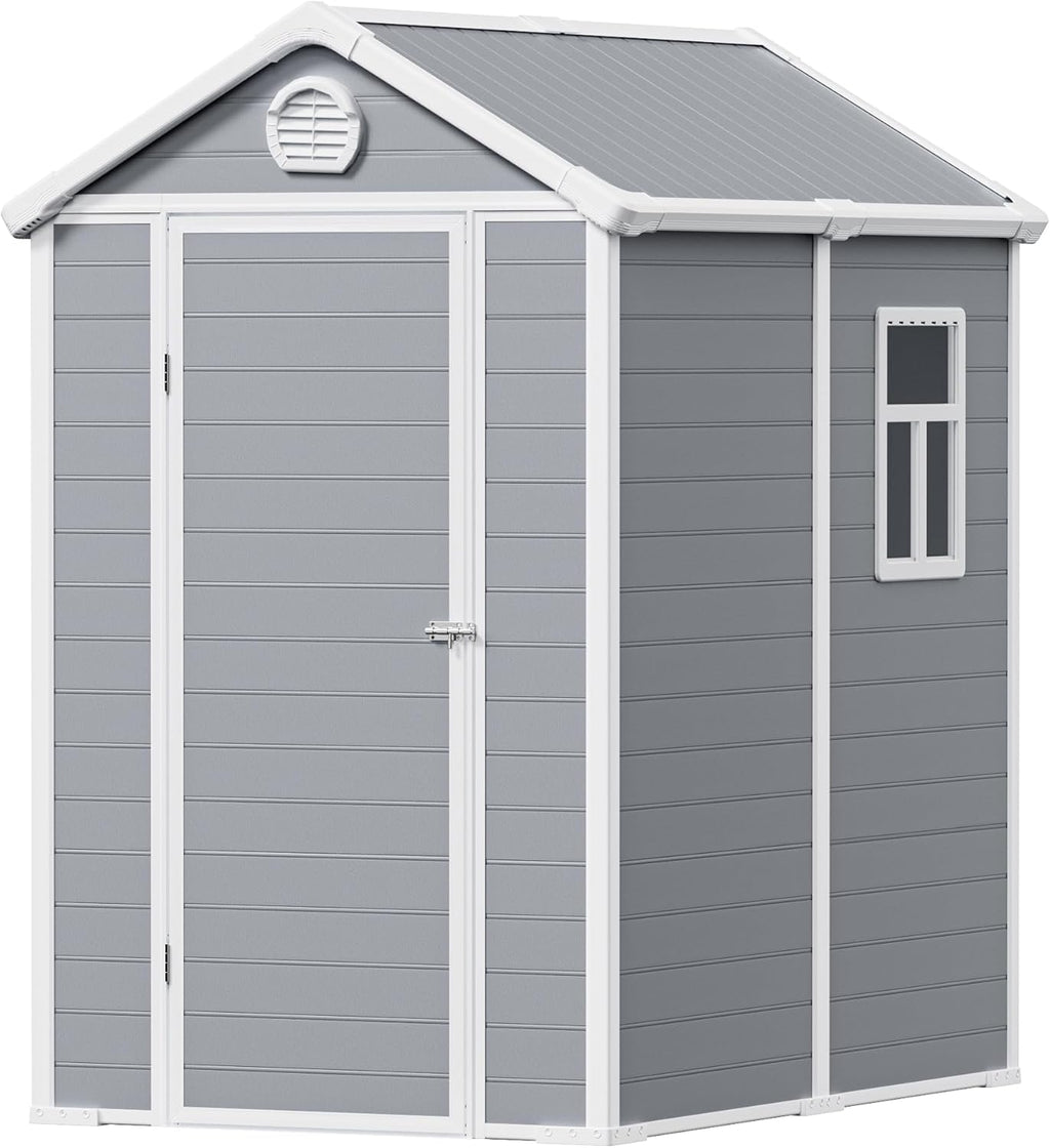 6x4.5 Large Outdoor Storage Shed with Floor, Spacious Tool Shed for Lawn Mower, Bike, and Patio Furniture, Includes Lockable Door and Ventilation, Aritic Light Gray
