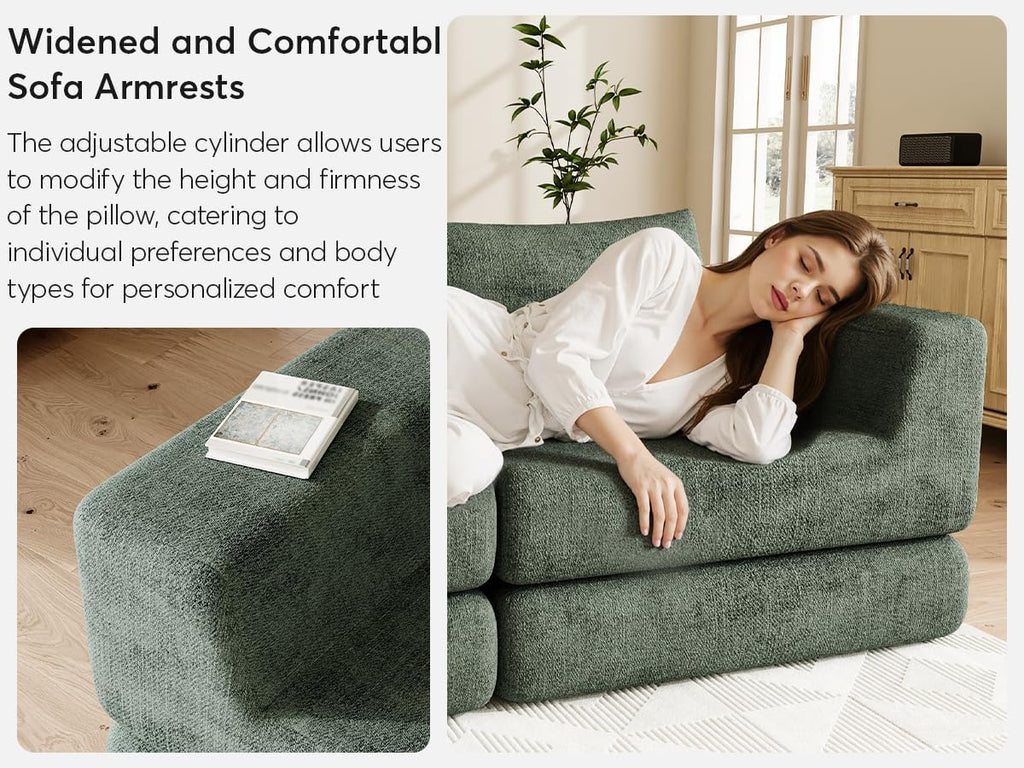 Chenille Convertible Futon Sofa Bed – Folding Iron Frame Sleeper Couch with Adjustable Backrest, Loveseat Recliner for Living Room, Apartment,(Green)