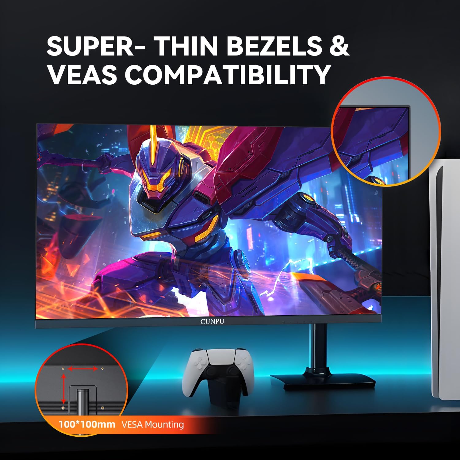 CUNPU 24 Inch 240Hz Gaming Monitor, 1080p FHD, Fast VA Panel, 1ms Adaptive Sync, Ultra Slim Frame, 16.7M Colors, sRGB 100%, HDMI 2.1 & DP 1.4, VESA, Eye Care, for PS5, Xbox, Gaming Computer Monitor