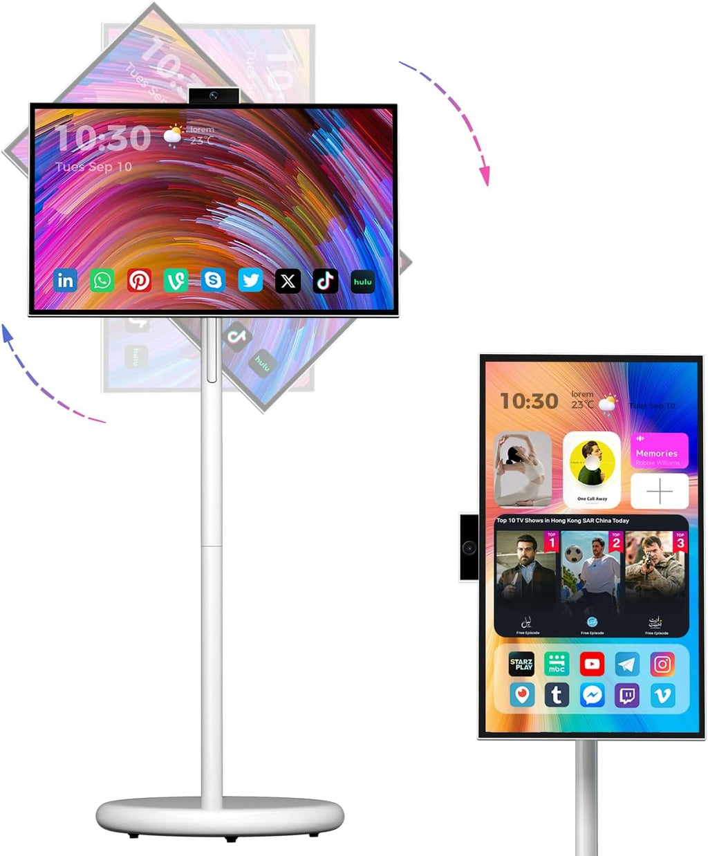 VLH 27 Inch Smart Portable TV, FHD Touch Screen Monitor on Wheels, Android 15, 6GB +128GB, Wireless Movable Display, EDLA-Certified, 13MP Camera, Speaker, 8 Hour Battery, HDMI, Voice Remote Control