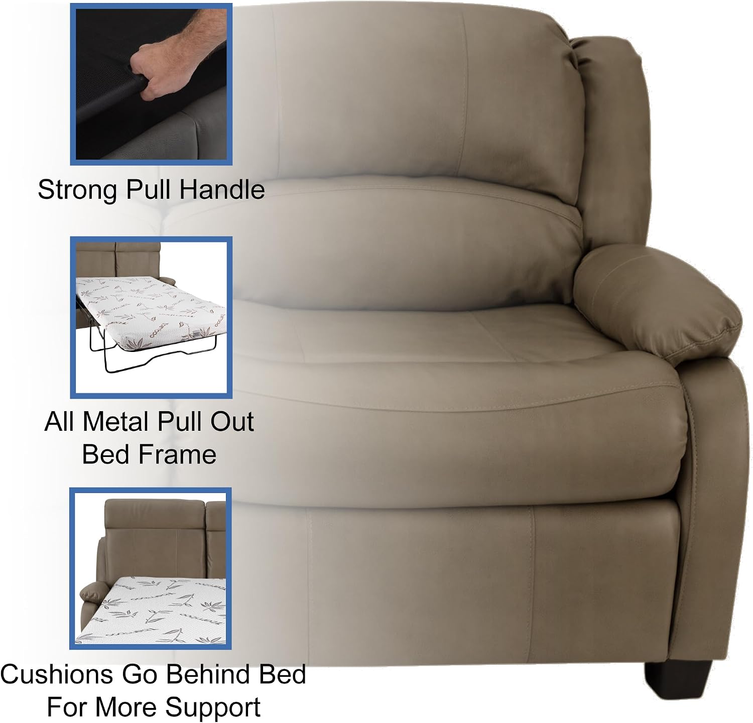 RecPro Charles Collection | 65' RV Hide A Bed Loveseat | Memory Foam Mattress | RV Sleeper Sofa | Pull Out Couch | RV Furniture | RV Loveseat | RV Living Room (Slideout) Furniture | Putty