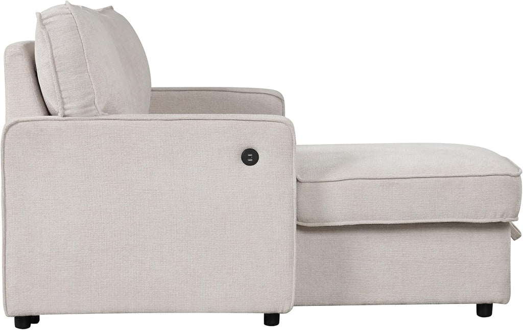 LUMISOL 89' Convertible Sleeper Sofa Bed, Modern L-Shaped Sectional Sofa Pull Out Couch with Chaise, Chenille Sofa Bed with Cup Holder, USB Ports for Living Room, Small Apartment, Beige