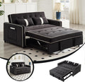 3 in 1 Convertible Sleeper Sofa Bed, Small Couch for Living Room Bedroom with Pullout Bed Adjustable Backrest,Velvet,Loveseat Sofa Bed,Futon Couches (Black)