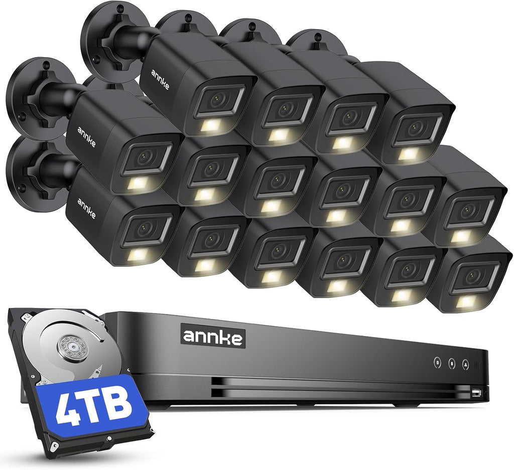 ANNKE 16CH Wired Security Camera System with Mic/Audio, 8MP H.265+ 16 Channel DVR with AI Human/Vehicle Detection, 16x IP67 CCTV 3K Cam with Dual Color Night Vision, Compatible with Alexa, 4TB HDD