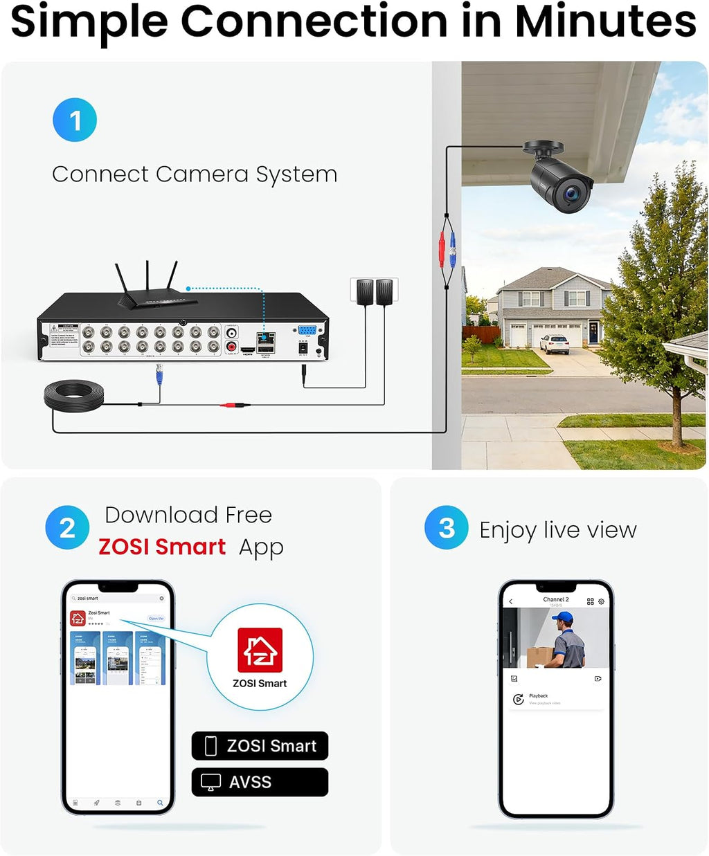 ZOSI 16CH 3K Lite Security Camera System with Audio, AI Human/Vehicle Detection, Night Vision, 8 x 1080P Metal Weatherproof Wired Cameras, 16 Channel Surveillance DVR with 4TB HDD for 24/7 Recording