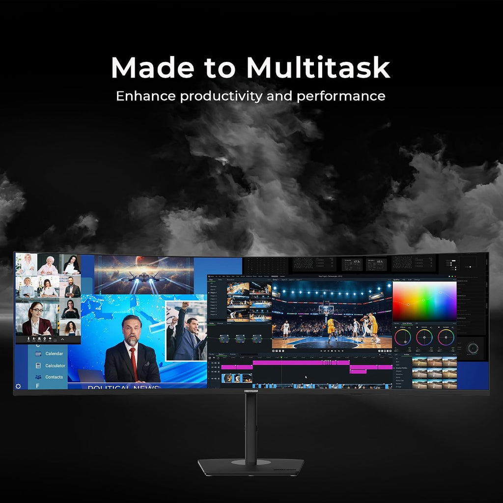 Deco Gear 49 Inch Curved Monitor, 5K2K Ultrawide WDQHD Screen 5120×1440, R1500, HDR400, 120Hz, 32:9 VA Panel, USB-C 65W PD, Adaptive Sync, PBP/PIP, KVM Switch, Built-in Speakers & Ergonomic Stand