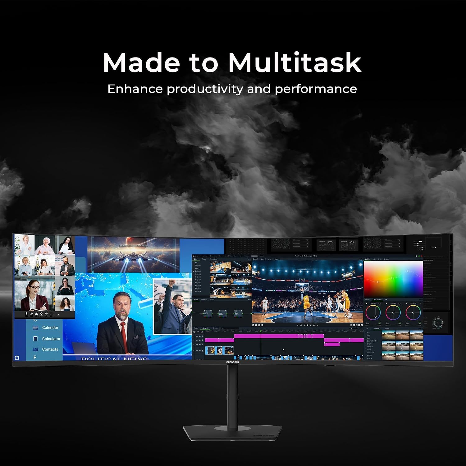 Deco Gear 49 Inch Curved Monitor, 5K2K Ultrawide WDQHD Screen 5120×1440, R1500, HDR400, 120Hz, 32:9 VA Panel, USB-C 65W PD, Adaptive Sync, PBP/PIP, KVM Switch, Built-in Speakers & Ergonomic Stand
