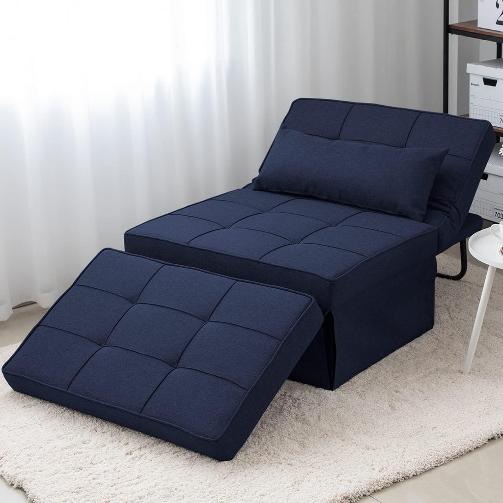 BIGSYY Sofa Bed, Set of 4 in 1 Multi-Function Folding Ottoman Breathable Linen Couch Bed with Adjustable Backrest Modern Convertible Chair for Living Room Apartment Office, Blue