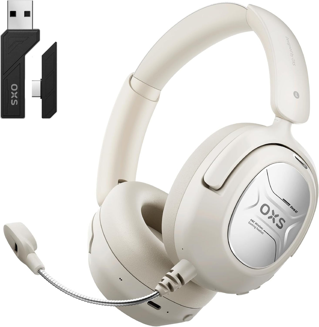 OXS Storm A2 Wireless Gaming Headset, Active Noise Cancellation, Over Ear Headphone with Mic, Bluetooth 5.4 & 2.4GHz Low Latency, Dual EQ Modes, 70H Playtime, for PC, Switch, PS4, PS5, Mobile, White