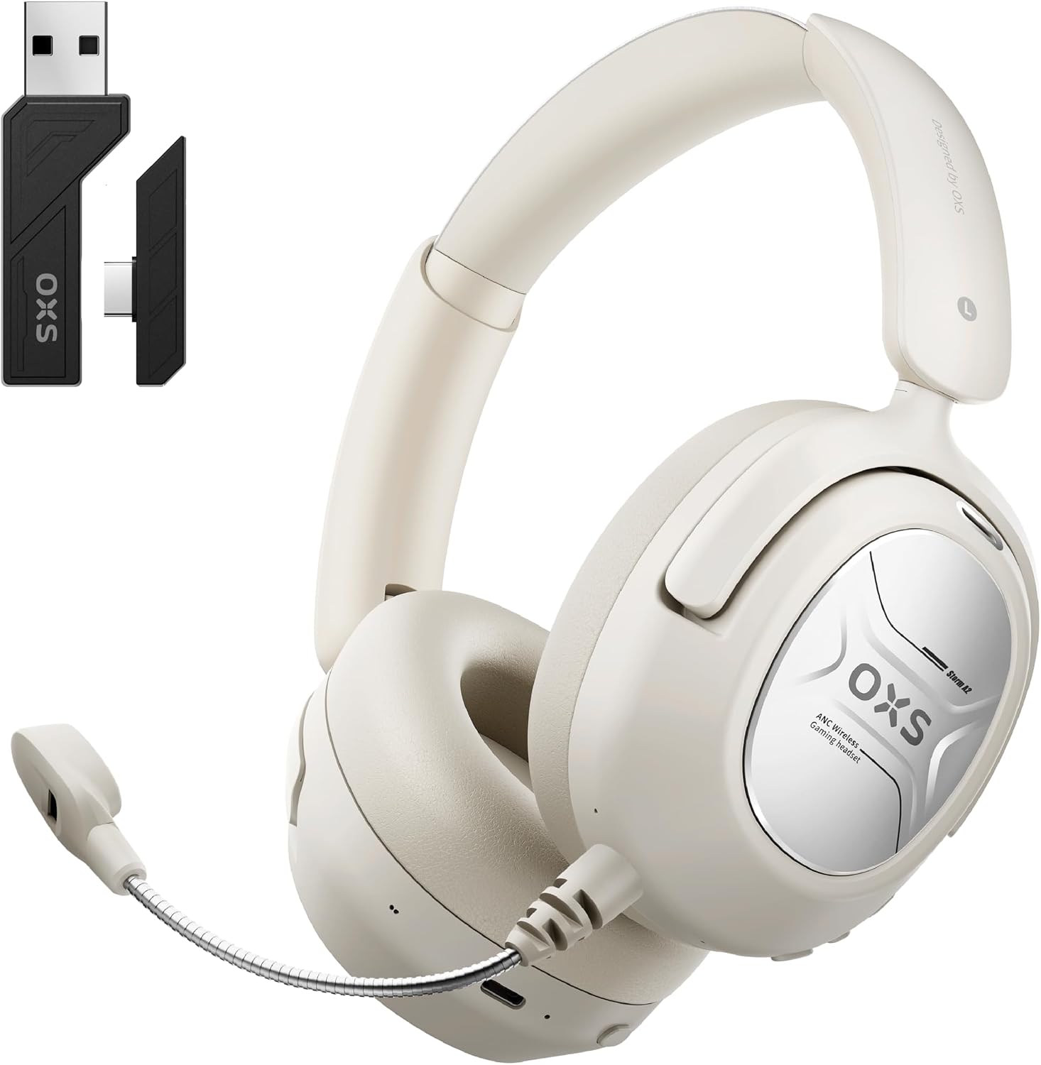 OXS Storm A2 Wireless Gaming Headset, Active Noise Cancellation, Over Ear Headphone with Mic, Bluetooth 5.4 & 2.4GHz Low Latency, Dual EQ Modes, 70H Playtime, for PC, Switch, PS4, PS5, Mobile, White