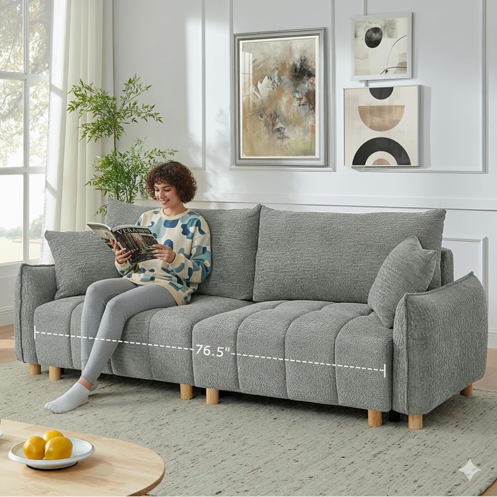 Mofolit Sleeper Sofa Bed Convertible Couch with Storage in Chenille Fabric Loveseat for Living Room Apartment and Small Spaces (Grey)