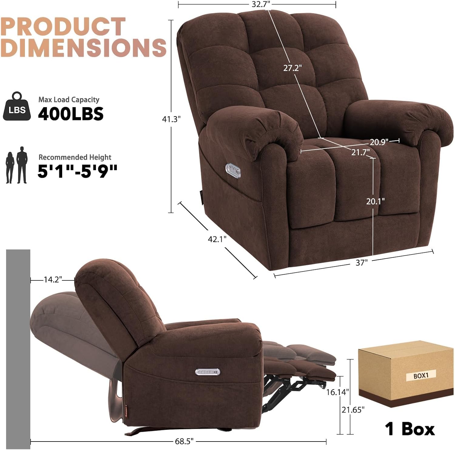 EONIX Mordern Massage Rocker Recliner Chair, Dual Motor Power Rocking Recliners for Small Spaces, Lazy Boy Recliner Chair with Heat and Massage for Living Room, Bedroom, Study, Coffee