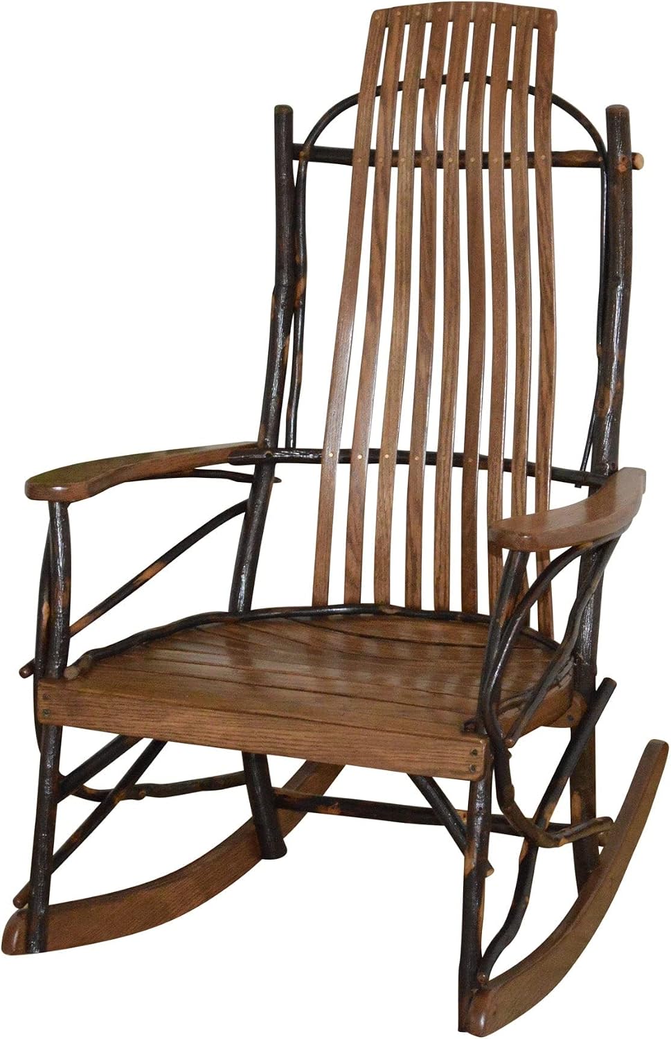 Amish-Made Large 9-Slat Walnut-Stained Oak and Hickory Rocking Chair