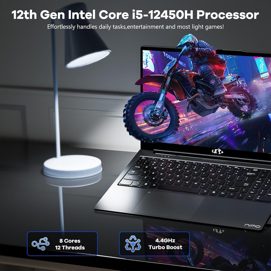 NIMO 15.6' FHD lPS-Business-Laptop, 8 Cores Intel i5-12450H 32GB RAM 1TB SSD (Beat i7-11800H, Up to 4.4 GHz) Student Computer with 100W Type-C Fingerprint Backlit Keyboard WiFi-6 Numpad Win 11