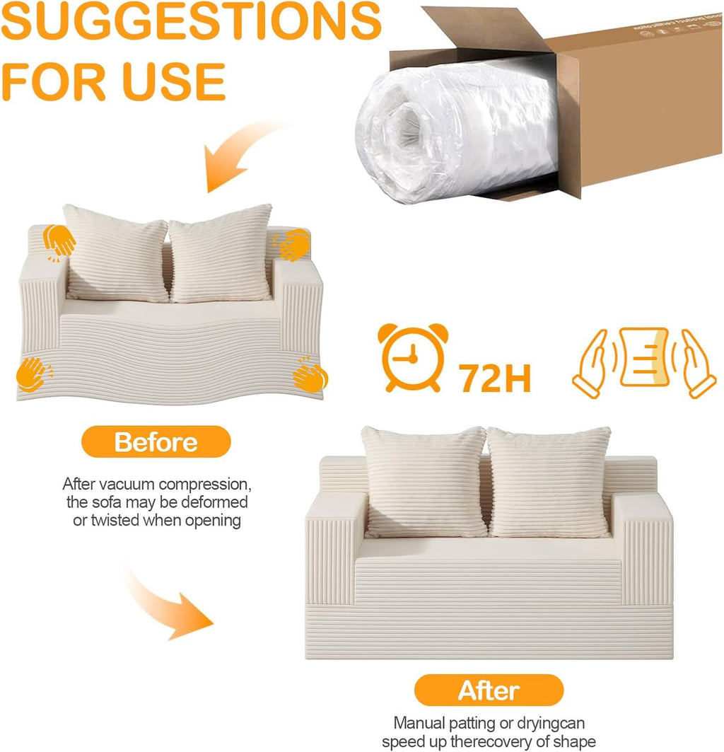 Erament Convertible Sofa Bed, Loveseat Folding Floor Futon Sleeper Sofa Couch Bed- Boneless Foldable Couch, Corduroy Pull Out Sofa Bed with 2 Pillows for Living Room & Bedroom