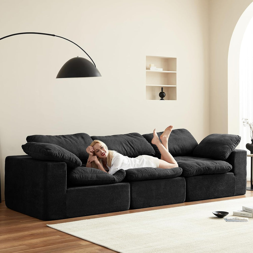 Swbvs Modular Sectional Sofa, 3-Piece Corduroy Couch with Chaise, Deep Seat Oversized Lounge Sofa for Living Room, Convertible Comfy Couch with Removable Cushions, Black