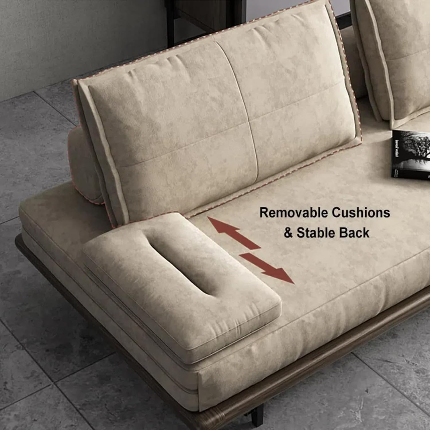 homary Modern Pull Out Sofa Bed - Khaki Convertible Couch, 78.7'' Mid Century Wood with Cotton & Linen