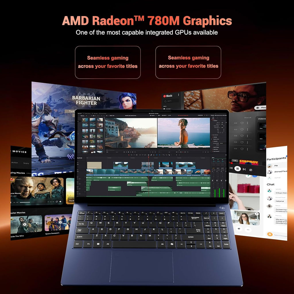 15.6' IPS FHD-Gaming-Laptop, AMD Ryzen 7 8745HS 16GB DDR5 RAM 1TB SSD (8C/16T, up to 4.9GHz) Radeon 780M Graphics Business Computer with 100W Type-C Backlit Keyboard, Fingerprint USB-C 4.0