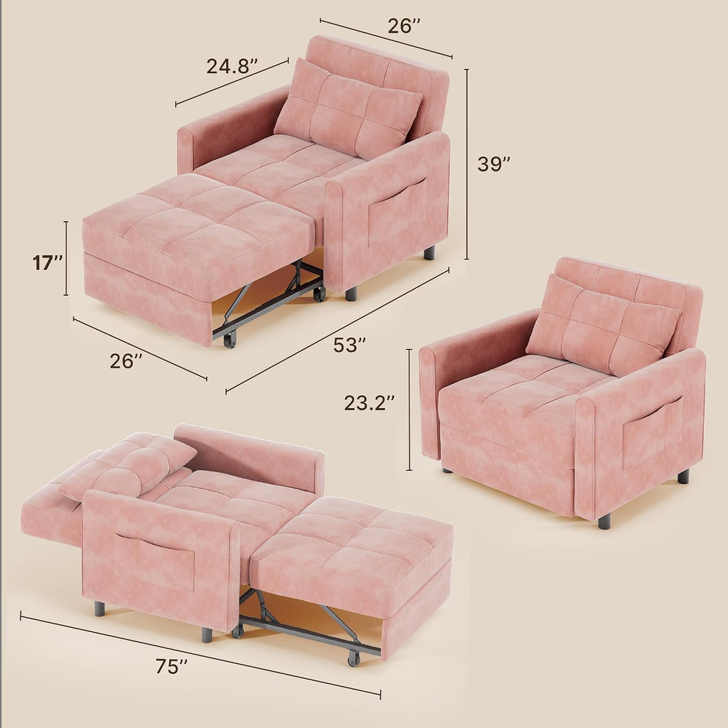 Gizoon Sofa Bed Chair 3 in 1 Convertible, Pullout Single Sleeper Chair Bed with Adjustable Backrest, Spacious Multifunctional Sofa Couches for Living Room, Bedroom, Apartment