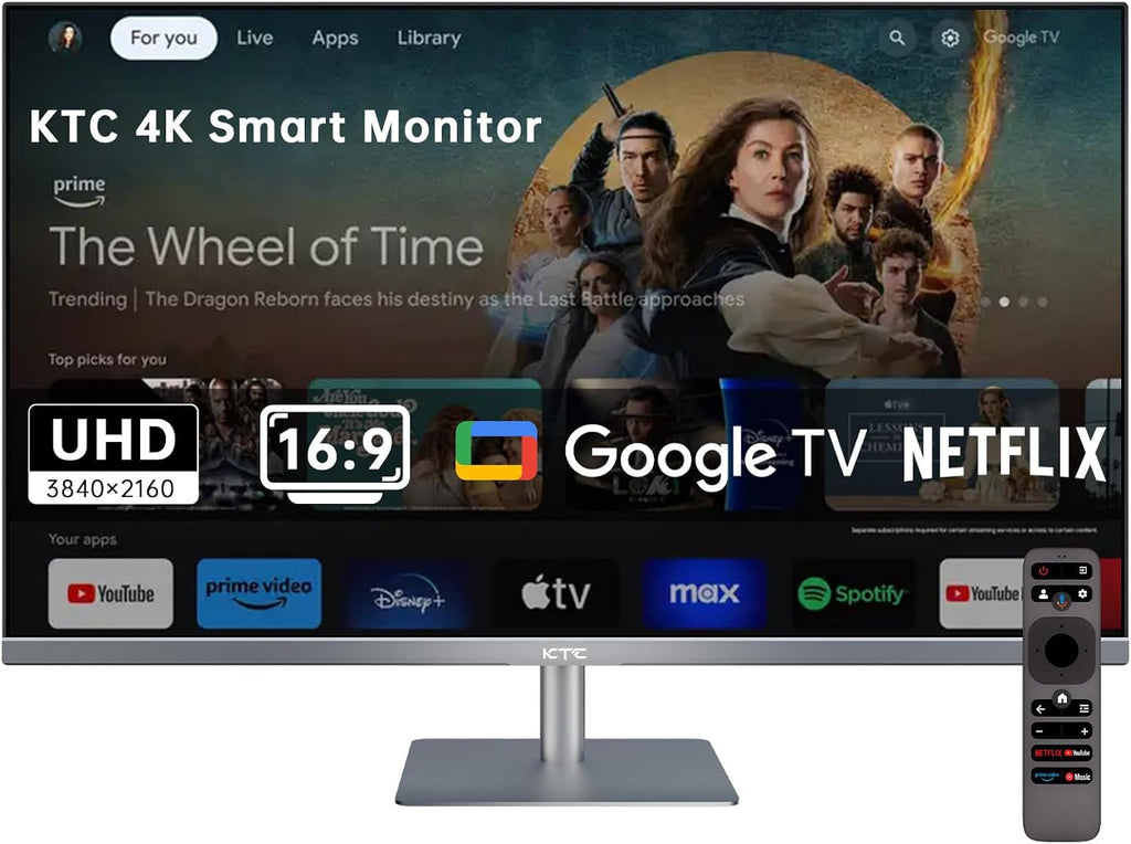 KTC 32 Inch 4K Smart Monitor, Google System UHD (3840x 2160) Smart Monitor with Speakers, Netflix Licensed, Type-C 65W PD, WirelessDisplay, HDR, Hey Google Voice Remot, VESA Support (Renewed)